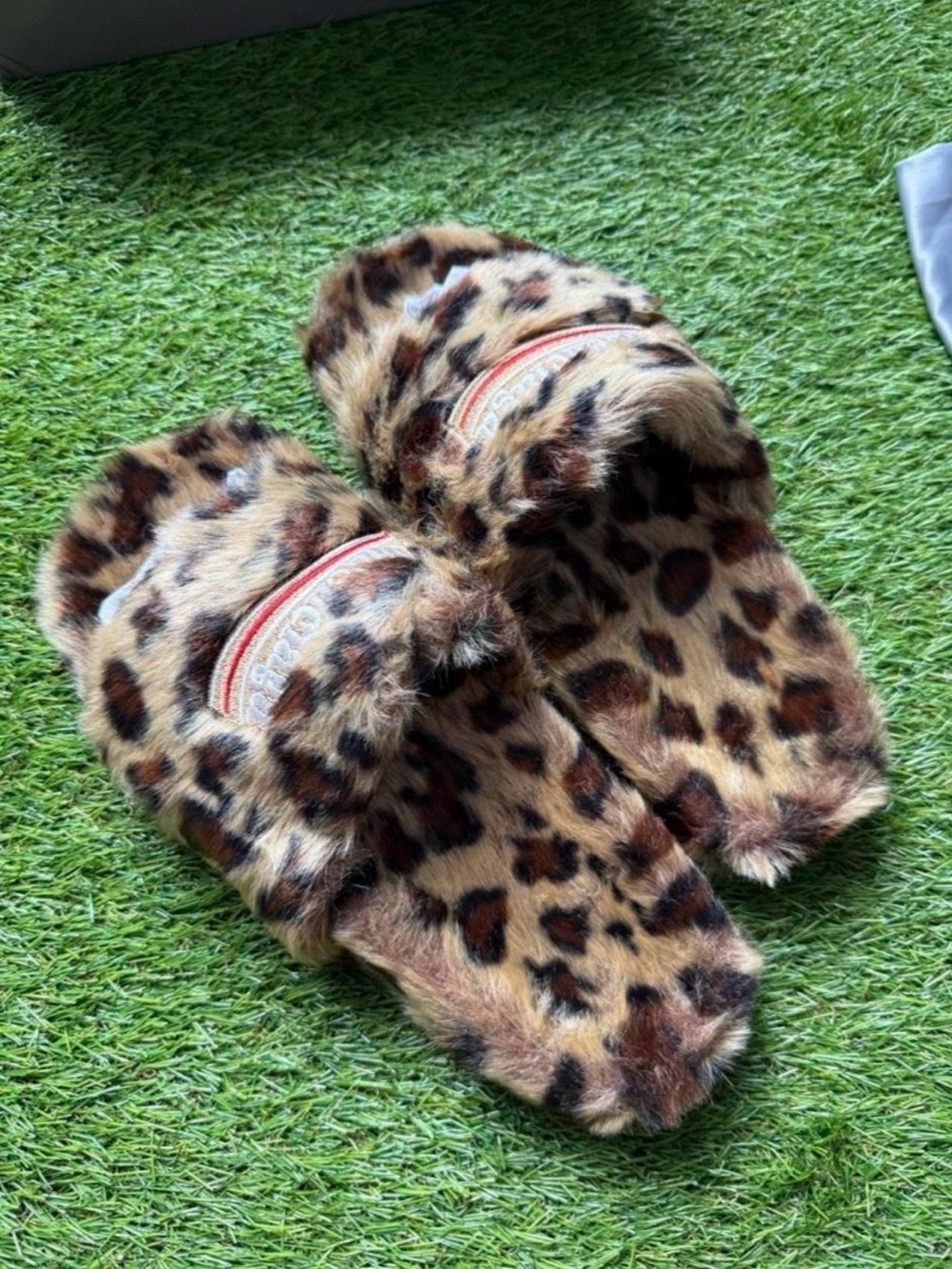 Balenciaga Leopard Print Faux Fur Kids Slide Slippers - Brown